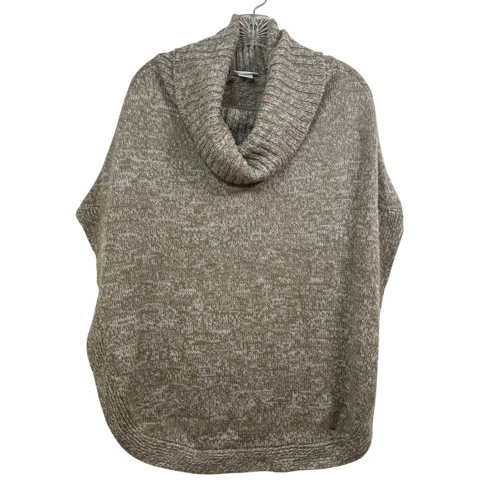 New York & Company Womens Cowl Neck Poncho Sweater Tan Marled Oversized S/M